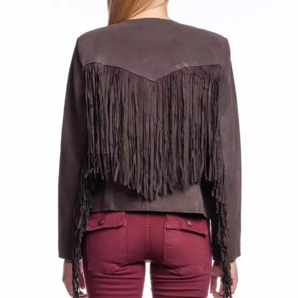 Of Two Minds Charcoal Suede Fringe Jacket - Picture 3 of 12